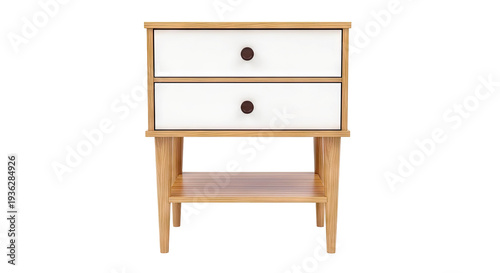 Mid-Century Modern Nightstand with Two Drawers and Open Shelf