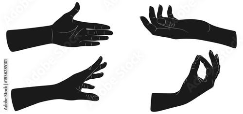Vector silhouettes of hands in various styles