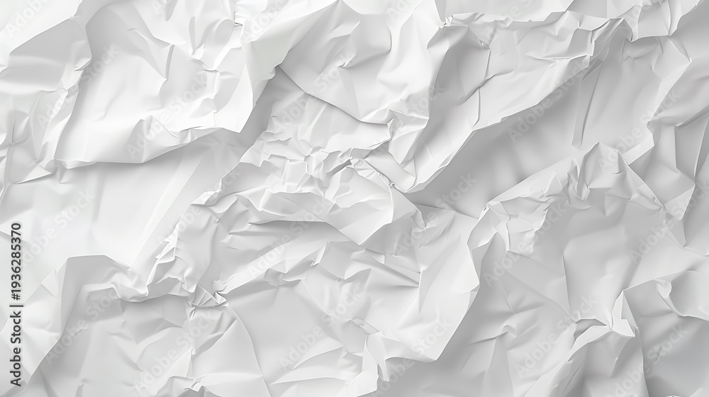 Obraz premium Wrinkled white paper texture fills the entire frame with sharp shadows and bright highlights.