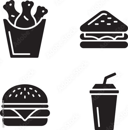 Fast Food Icons Set Burger Pizza Fries Drink Vector,Junk Food Icon Collection Fast Food Symbols