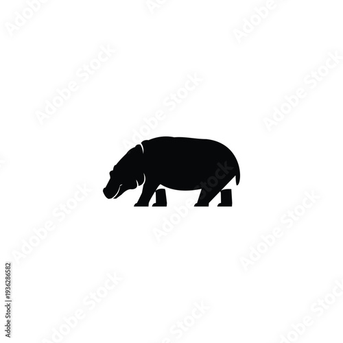 Black Hippopotamus silhouette rendered in a clean minimalist vector style, isolated on a white background. Simple graphic shape suitable for logos, icons, branding, prints, and design templates.
