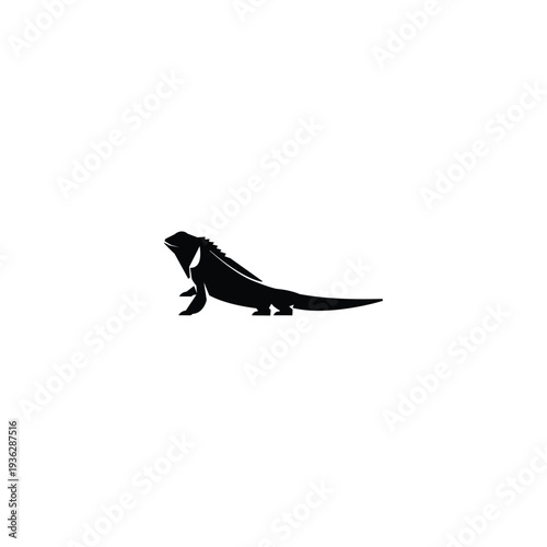 Black Lizard silhouette rendered in a clean minimalist vector style, isolated on a white background. Simple graphic shape suitable for logos, icons, branding, prints, and design templates.