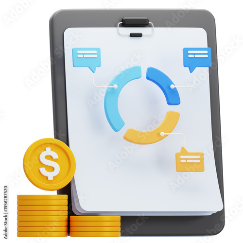3D finance report board with graphics