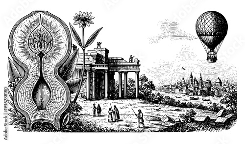 19th Century Vintage Engraving Illustration – Hand-Drawn Vector