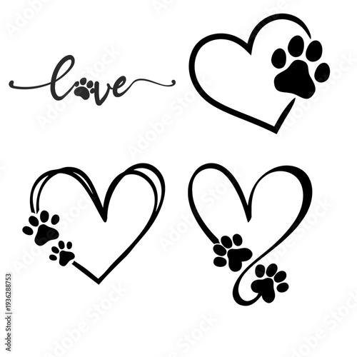 Romantic heart shapes combined with paw prints representing love for pets perfect for greeting cards.