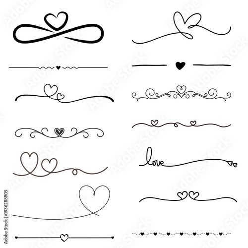 Decorative flourish divider lines and elegant ornamental separators ideal for invitations, branding elements and typography layouts.