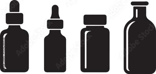 Medicine Dropper Bottle Icon Set Pharmacy Containers,Essential Oil Dropper Bottle Collection Vector