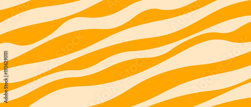 Orange trippy burst lines background. Psychedelic wavy stripes wallpaper. Distorted curly wave texture design for poster, banner, flyer, cover. Vector backdrop eps10