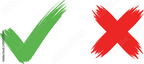 Green check mark and red cross symbol approval rejection icon vector illustration set