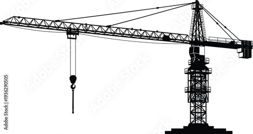 Tower construction crane silhouette heavy industrial lifting machine vector illustration isolated on white background
