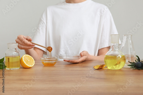 Beautician with laboratory ...