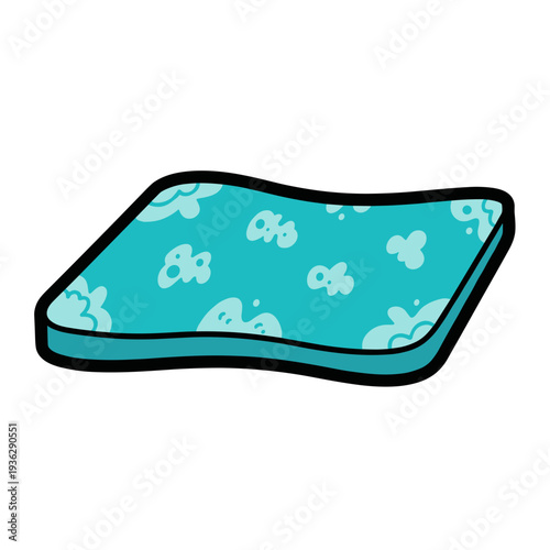 Vibrant blue shower mat with playful patterns isolated on a white background, showcasing a modern and whimsical design with soft curves and bold outlines