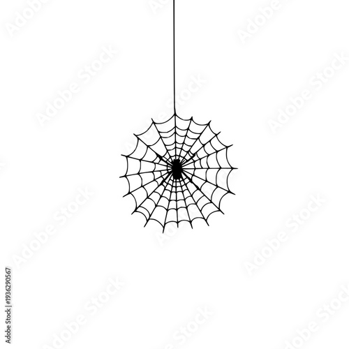 Spooky Black Spider Web Silhouette in Corner on White Background - Eerie Halloween Nature Design Element for Creepy Themes