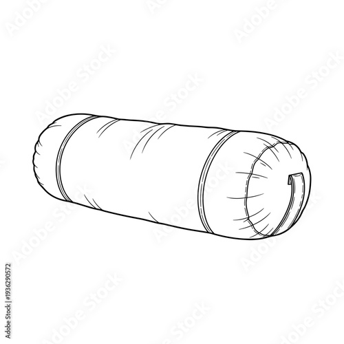 Illustration of a cotton bolster pillow isolated on a white background, showcasing cylindrical shape and detailed stitching