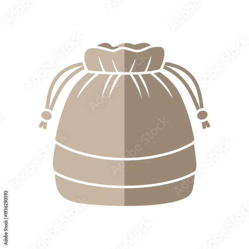 Beige cotton travel pouch isolated on white background with drawstring closure, minimalist design