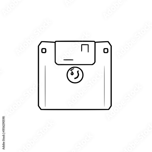 Geometric retro floppy disk icon vector with consistent stroke width on white background, perfect for vintage computer storage graphics