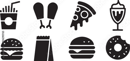 Fast Food Icons Set Burger Pizza Fries Drink Vector,Junk Food Icon Collection Fast Food Symbols