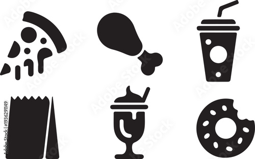 Fast Food Icons Set Burger Pizza Fries Drink Vector,Junk Food Icon Collection Fast Food Symbols