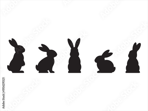 Silhouettes of Easter Bunnies Vector  Isolated,  Happy easter rabbits silhouette easter bunny friends view front and site illustration