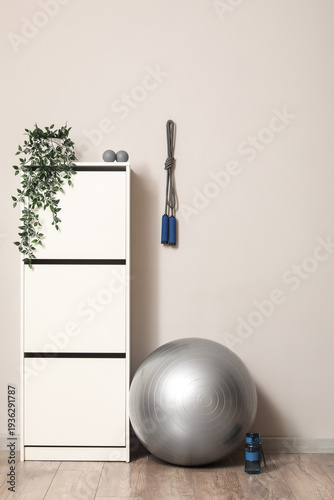 Fitball with water bottle a...