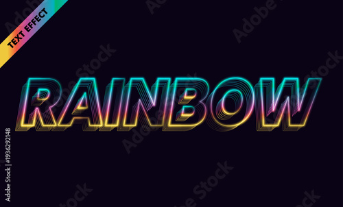 Rainbow neon colorful glowing echo line text effect for retro and music design