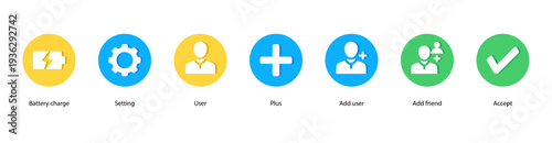 User Management web banner vector illustration featuring Battery Charge, Setting, User, Plus, Add User, Add Friend, and Accept for profiles and connections.