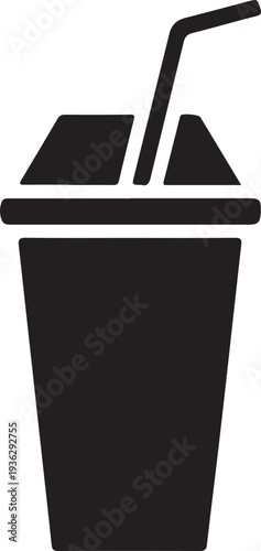 Soft Drink Cup with Straw Fast Food Icon,Takeaway Soda Cup Beverage Symbol Vector