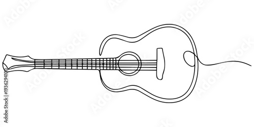 guitar continuous one line drawing, Acoustic guitar continuous one line drawing vector. Music symbol. Acoustic Guitar Continuous Line Illustration, Acoustic guitar continuous one line drawing on white