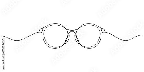 sunglass continuous one line drawing, Glasses symbol, continuous line drawing vector. One continuous line eyeglasses icon vector, Continuous one line drawing of eyeglasses or sunglasses. Eyeglasses