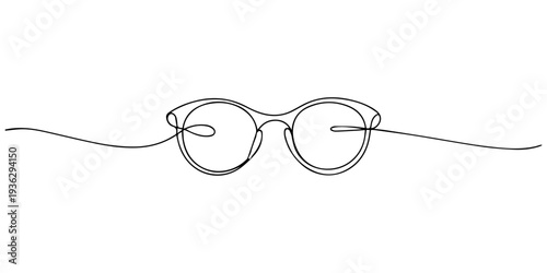 sunglass continuous one line drawing, Glasses symbol, continuous line drawing vector. One continuous line eyeglasses icon vector, Continuous one line drawing of eyeglasses or sunglasses. Eyeglasses