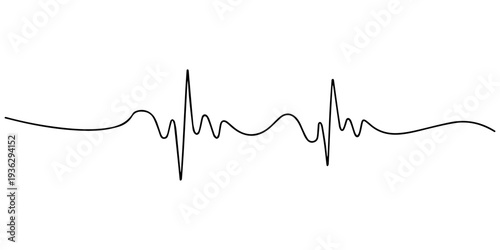 Heart rate continuous one line drawing, Continuous line representing a heartbeat outline vector art illustration, Heart beat one line. Continuous lines heart beats drawing. Wave pulse. Hand draw heart