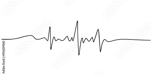 Heart rate continuous one line drawing, Continuous line representing a heartbeat outline vector art illustration, Heart beat one line. Continuous lines heart beats drawing. Wave pulse. Hand draw heart