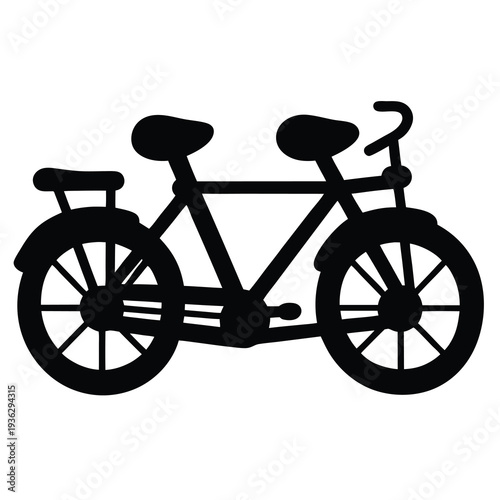 Silhouette of a tandem bicycle with two seats and vintage design