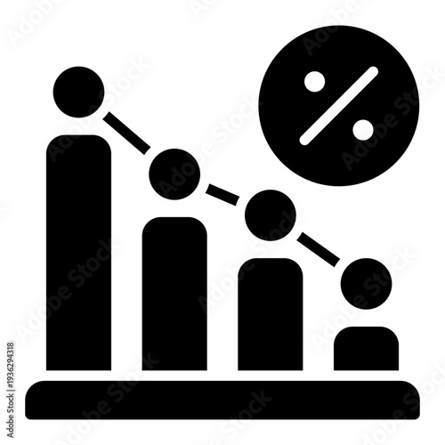 Tax Reduction Glyph Icon – Rate Cut, Discount and Financial Reduction Concept