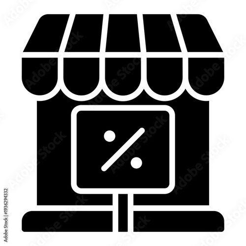 Store Sale Glyph Icon – Rate Cut, Discount and Financial Reduction Concept