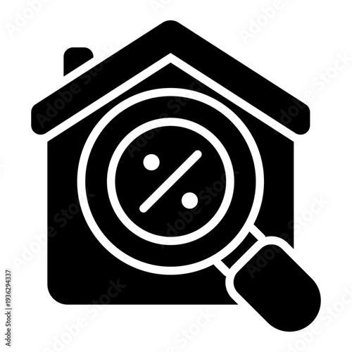 Real Estate Discount Glyph Icon – Rate Cut, Discount and Financial Reduction Concept
