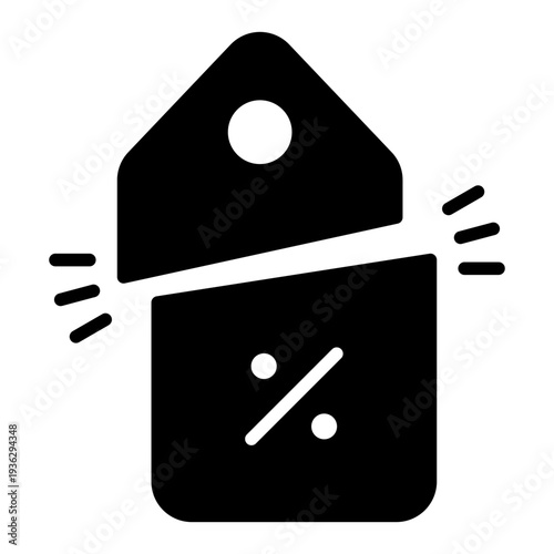 Price Slash Glyph Icon – Rate Cut, Discount and Financial Reduction Concept