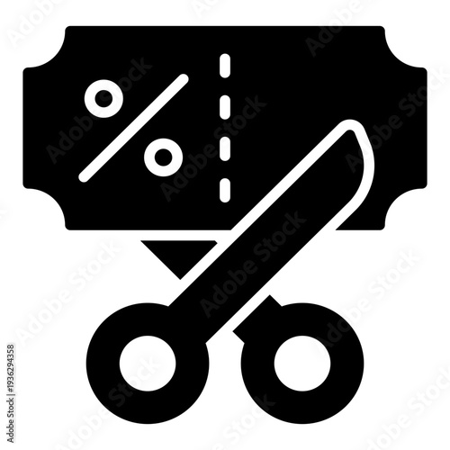 Price Cutting Glyph Icon – Rate Cut, Discount and Financial Reduction Concept
