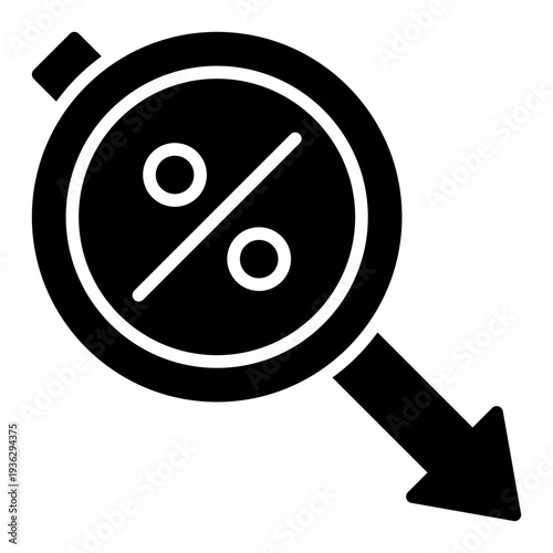 Percent Down Glyph Icon – Rate Cut, Discount and Financial Reduction Concept