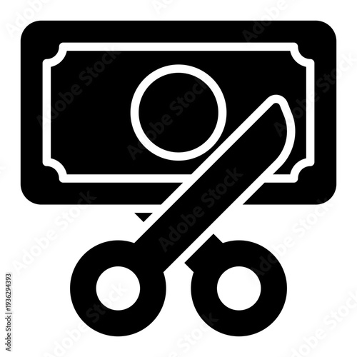 Money Cutting Glyph Icon – Rate Cut, Discount and Financial Reduction Concept