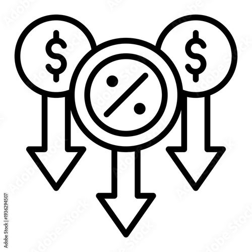 Price Down Rate Cut Line Icon