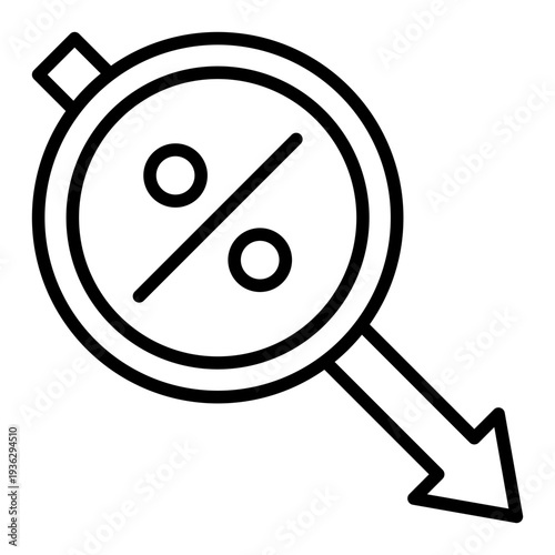 Percent Down Rate Cut Line Icon