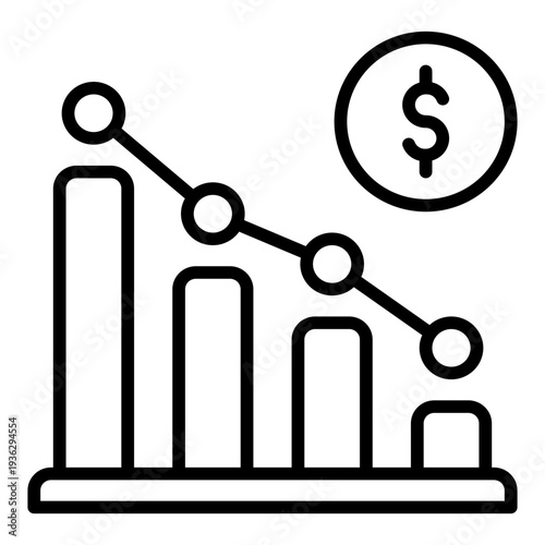 Dollar Rate Decrease Rate Cut Line Icon