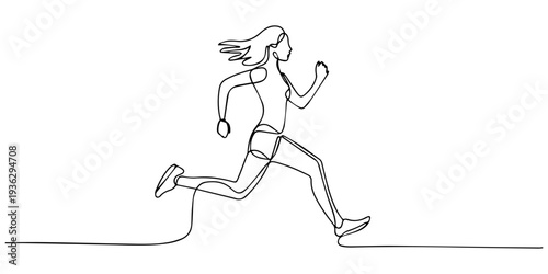 runner women continuous one line drawing, Running woman one line continuous drawing minimalist female runner line art vector illustration isolated on white background, A woman jogging, one continuous 