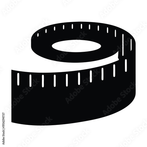 Black and white minimalist illustration of a measuring tape in a swirl
