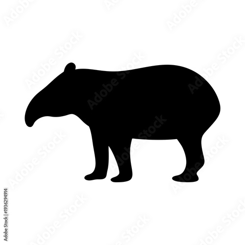 Black silhouette illustration of a single tapir standing on a white background