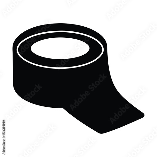 Isometric Black and White Illustration of Duct Tape Roll Unfurled