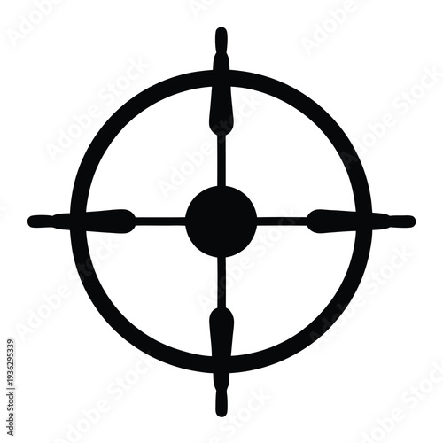 Minimalistic black and white target symbol with bullseye and four crosshairs