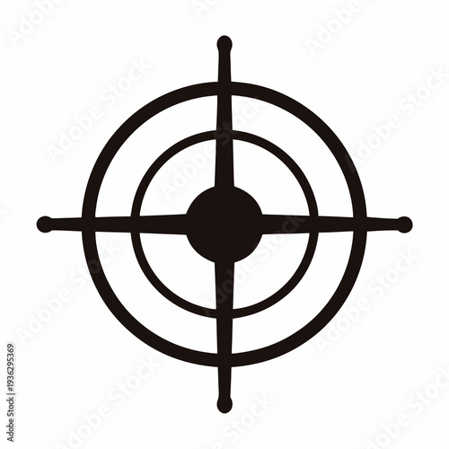 Simple black and white target with concentric circles and crosshairs centered