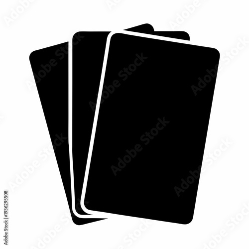 Simple black and white image of three overlapping playing cards